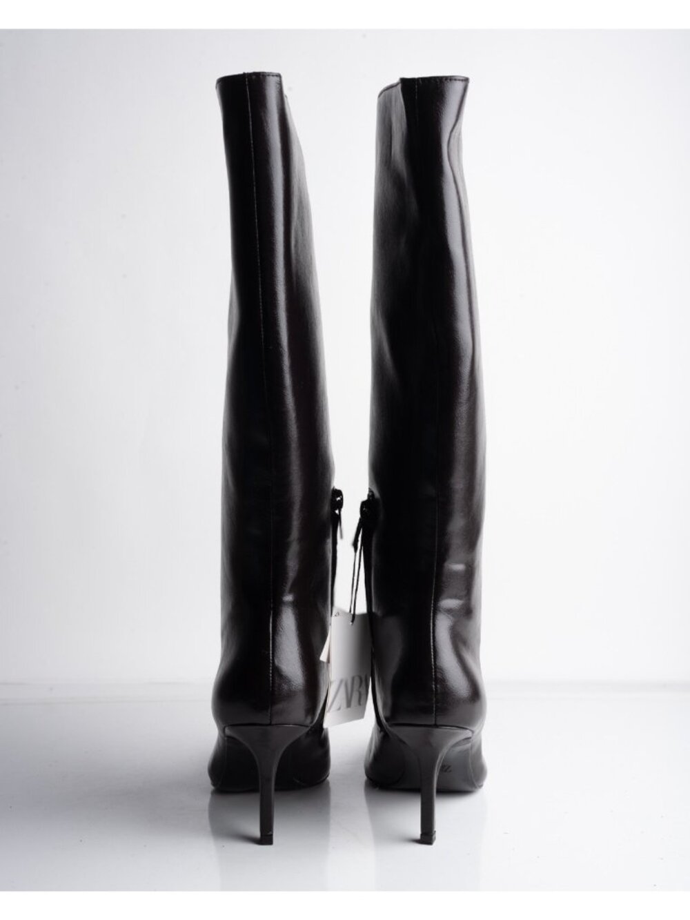 Zara Womens Boots Faux Leather Knee High Heeled Brown Sz US 7.5 EU 38 NWD - Picture 7 of 10